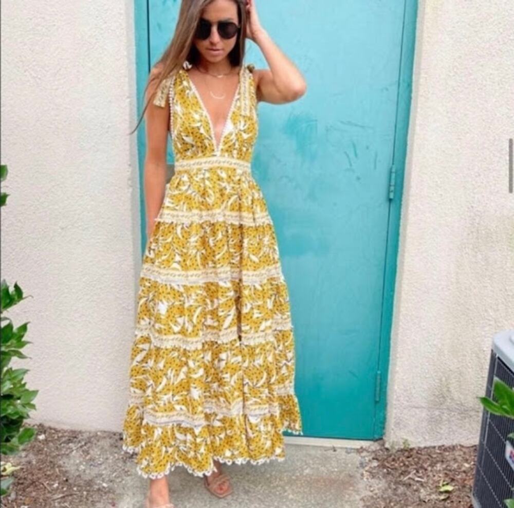 Farm Rio White Spotted Bananas Maxi Dress $265 Size XL Boho